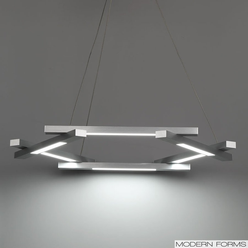 Metric 6 - Light Dimmable LED Geometric Chandelier, Brushed Aluminum, 1.5" H x 28" W x 28" D