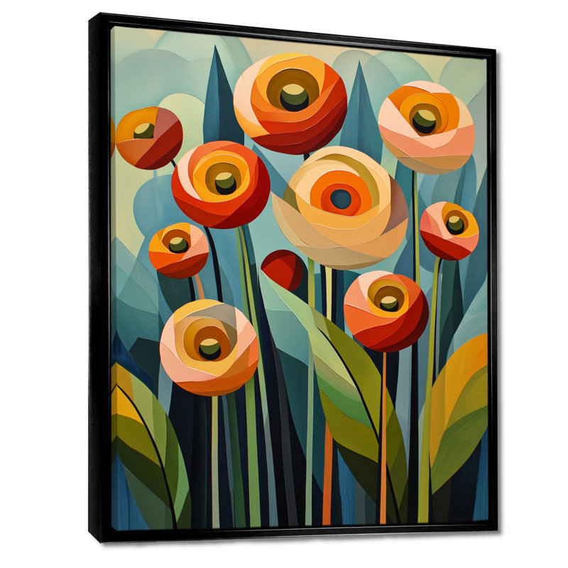 Désert en fleurs de fleurs de renoncule géométriques III - Renoncule, art mural, H 40 po x l 30 po, Noir