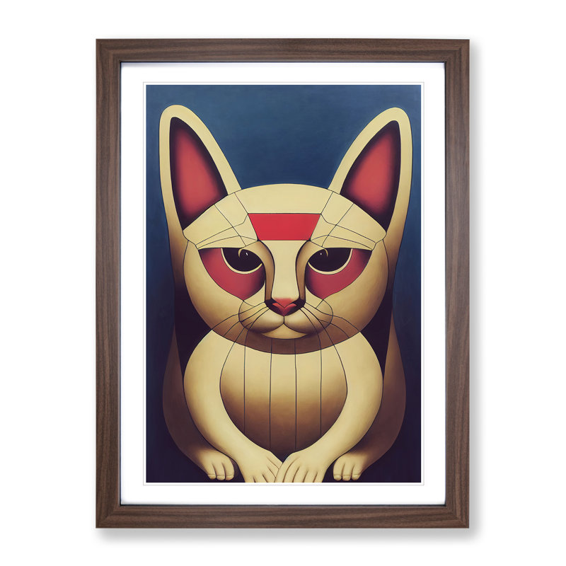 Lucky Cat Abstract - Framed Print, 34cm H x 25cm W x 2cm D, Walnut