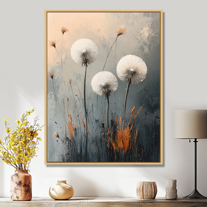 «Quiet Seedling Dandelion In Minimalisme I», reproduction d'art sur toile encadrée, H 32 po x l 24 po, Crème, crème