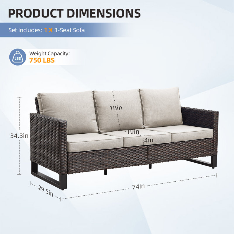 Canapé d'extérieur en acier thermolaqué de 74 po de large Kaelahni, Beige