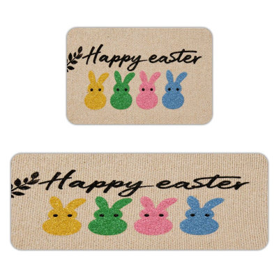 Glitter Bunnies Happy Easter, 2 Pcs Non Slip Kitchen Mats