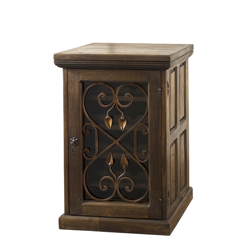 Armoire de bar rustique en bois forgé et porte en verre
