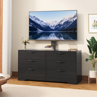 Modern Adjustable TV Stand Dresser Fits 32-75 Inch TVs 4 Large Drawers Storage Media Console for Living Room or Bedroom Sleek Entertainment Cabinet Color Black