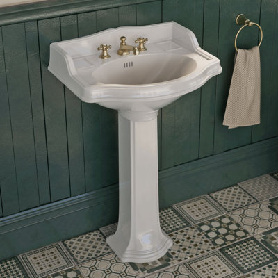 Whitehaus Collection 23" Traditional Pedestal With An Integrated Small Oval Bowl, Backsplash, Dual Soap Ledges, And Decorative Trim