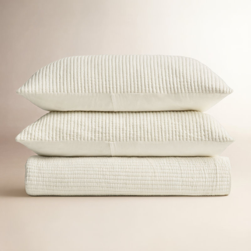 Ribbed Matelassé Cotton Coverlet Set, King Quilt + 2 King Shams, Sage Green