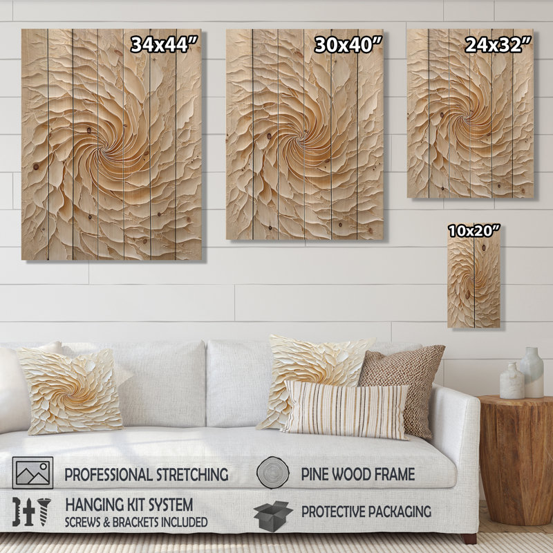 Radiant Swirl Vortex II - Botanicals Wood Wall Art On Natural Pine Wood, 40" H x 30" W x 0.78" D