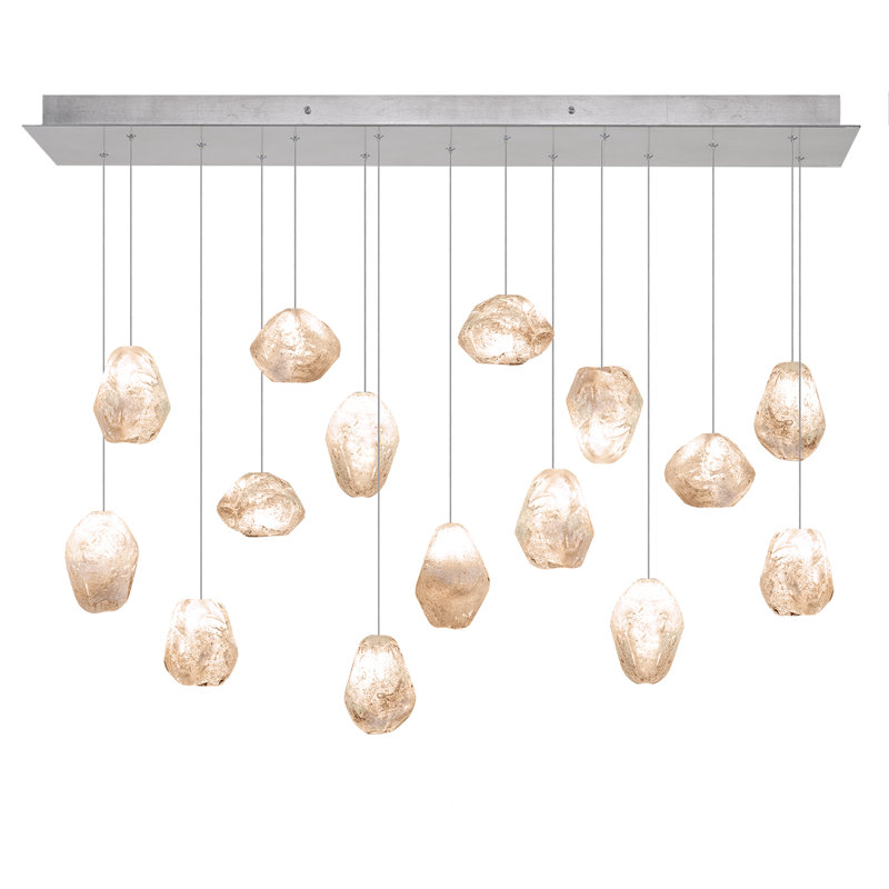 Quartz Glass Drop 15-Light LED Pendant in Platinized Silver