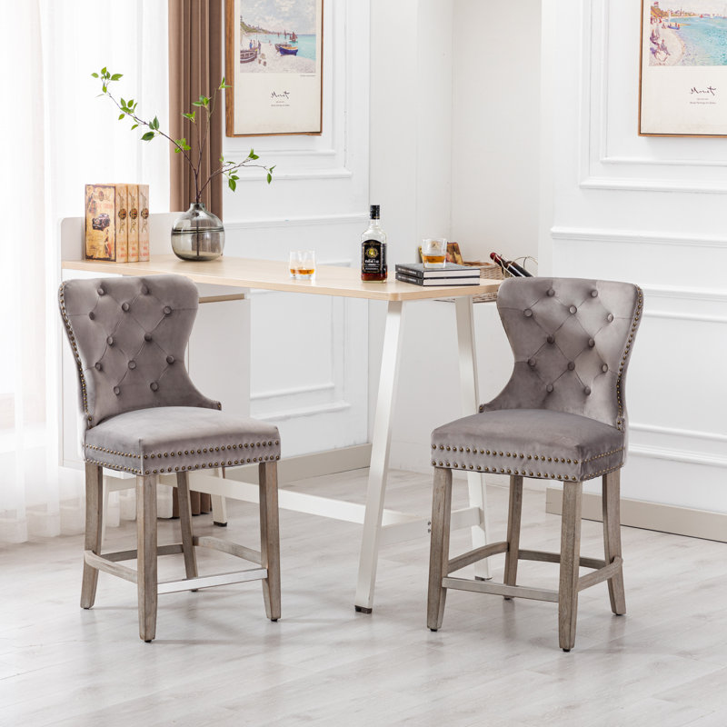 Tabouret de bar et de comptoir Kirsten, Tabouret de comptoir (siège d’une hauteur de 24, Bleu marine, Gris antique