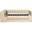 Lit double tapissier beige avec rangement intégré et charge, lit gigogne pour les invités occasionnels, plateforme de chargement, lit gigogne confortable