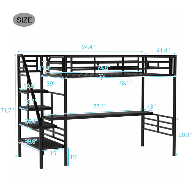 Lit mezzanine simple avec bureau intégré Gintare