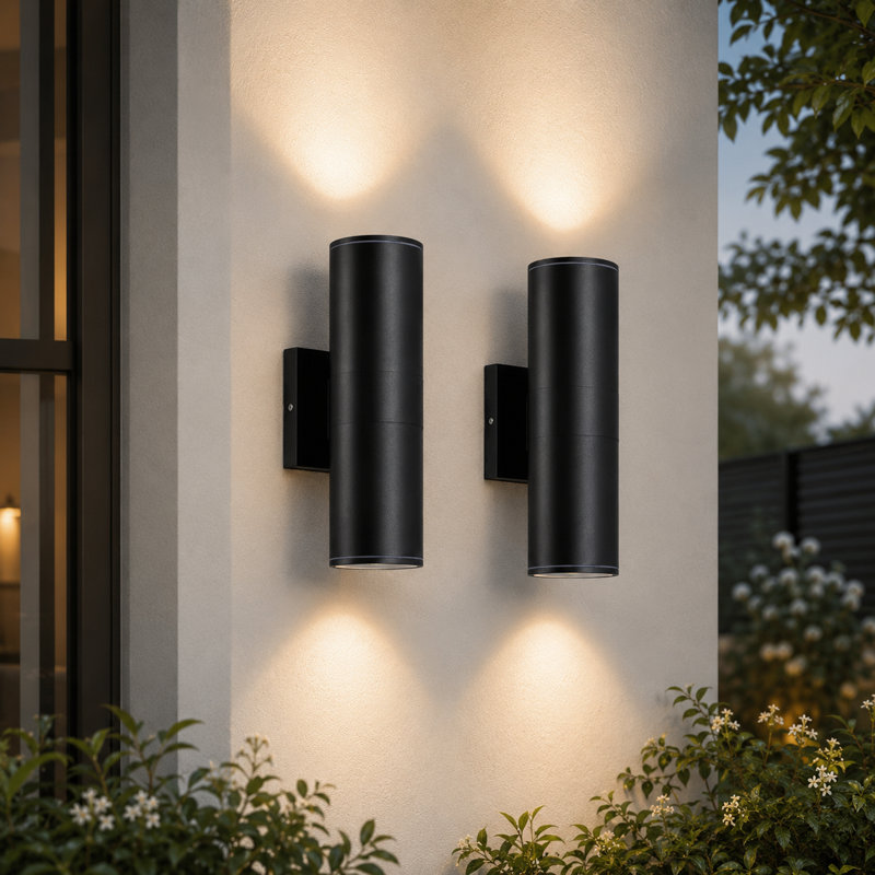 2-Pack 12" Modern LED Up and Down Outdoor Wall Lantern, Aluminum Round Outdoor Wall Light, IP65 Waterproof, Matte Black