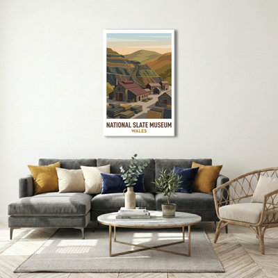 National Slate Museum, Wales - Romantic Travel Poster Of Llanberis Quarries And Snowdonia. Giclee Print On Wrapped Canvas. Wall Art, Home Decor - Museums & Galleries, Wales - Wrapped Canvas Print