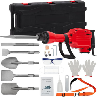 Heavy Duty Electric Demolition Jackhammer 2200W 65A, 6pcs Set, Aluminum Copper, 220V