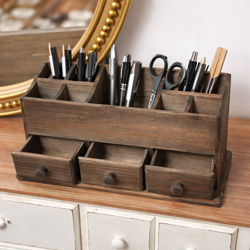 Organisateur de bureau rustique en bois avec tiroirs