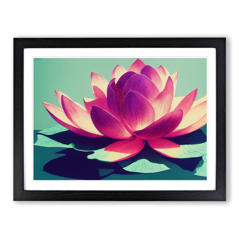 Flowing Lotus Flower - Framed Print, Black, 46cm H x 64cm W x 2cm D
