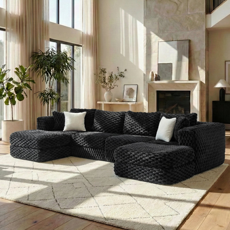 Canapé modulaire modulaire avec deux repose-pieds mobiles, Noir