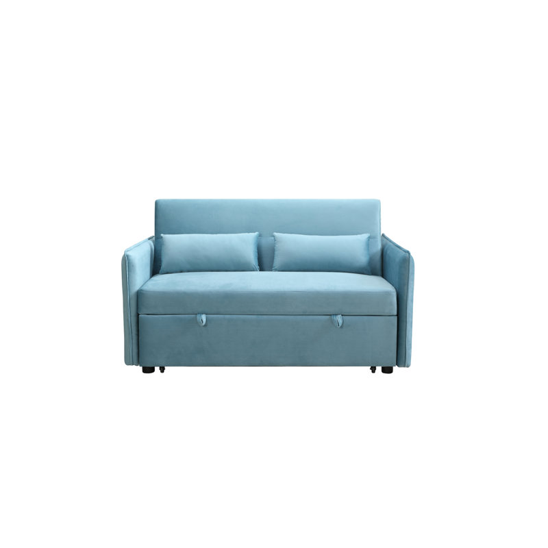 Convertible Daybed With 2 Side Pockets, 2 Pillows For Home Office, Blue