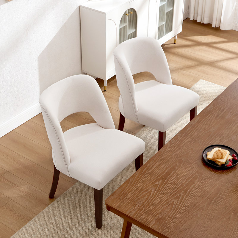 Upholstered Solid Wood Dining Side Chair, Beige