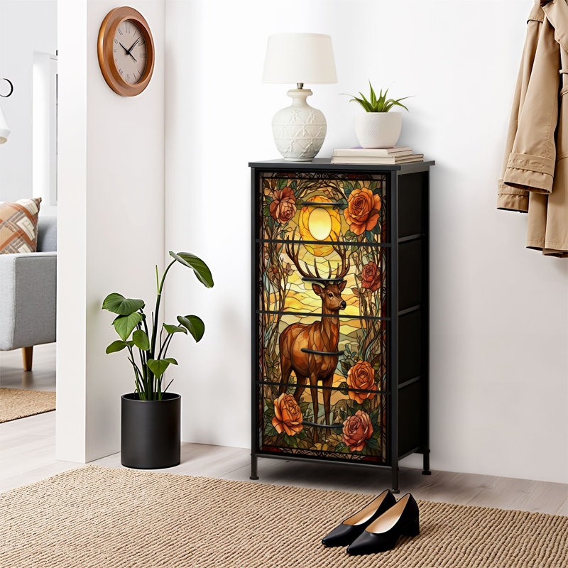 4 Drawer Dresser for Bedroom, Narrow Chest of Drawers, Wooden Top and Study Iron Frame 18"x37.5"-(WxH)