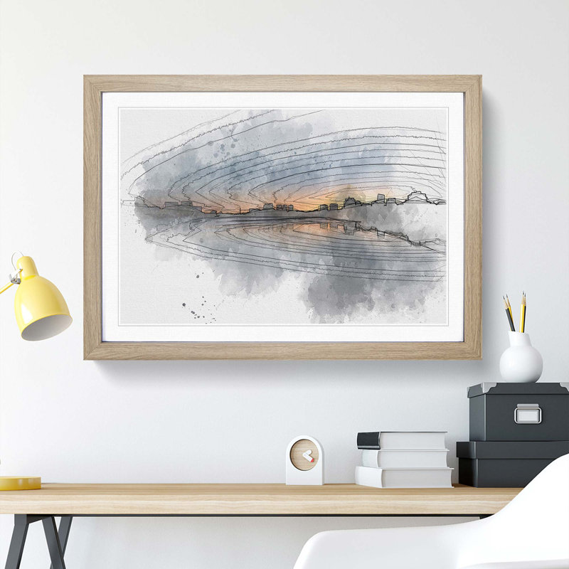 Cambridge Massachusetts Skyline in Abstract - Picture Frame Graphic Art Print, Oak Framed, 27cm H x 36cm W x 2cm D