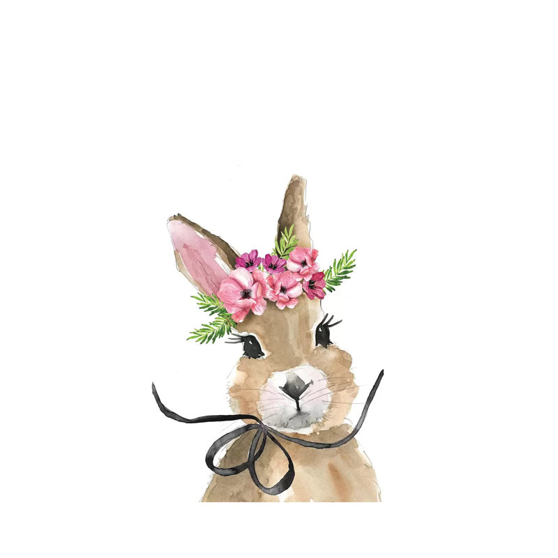Bunny Flower Crown by Mercedes Lopez Charro - Wrapped Canvas Painting, 20.32 cm H x 30.48 cm W