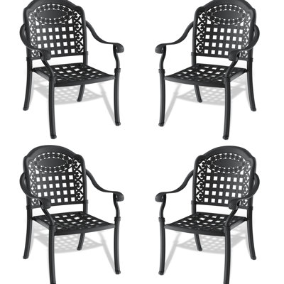 4Pcs Cast Aluminum Patio Chairs With Noise-Reducing Materials And Soft Cushions Dining , Aluminum, 4Pcs, Black, Cushions, To , Outdoor