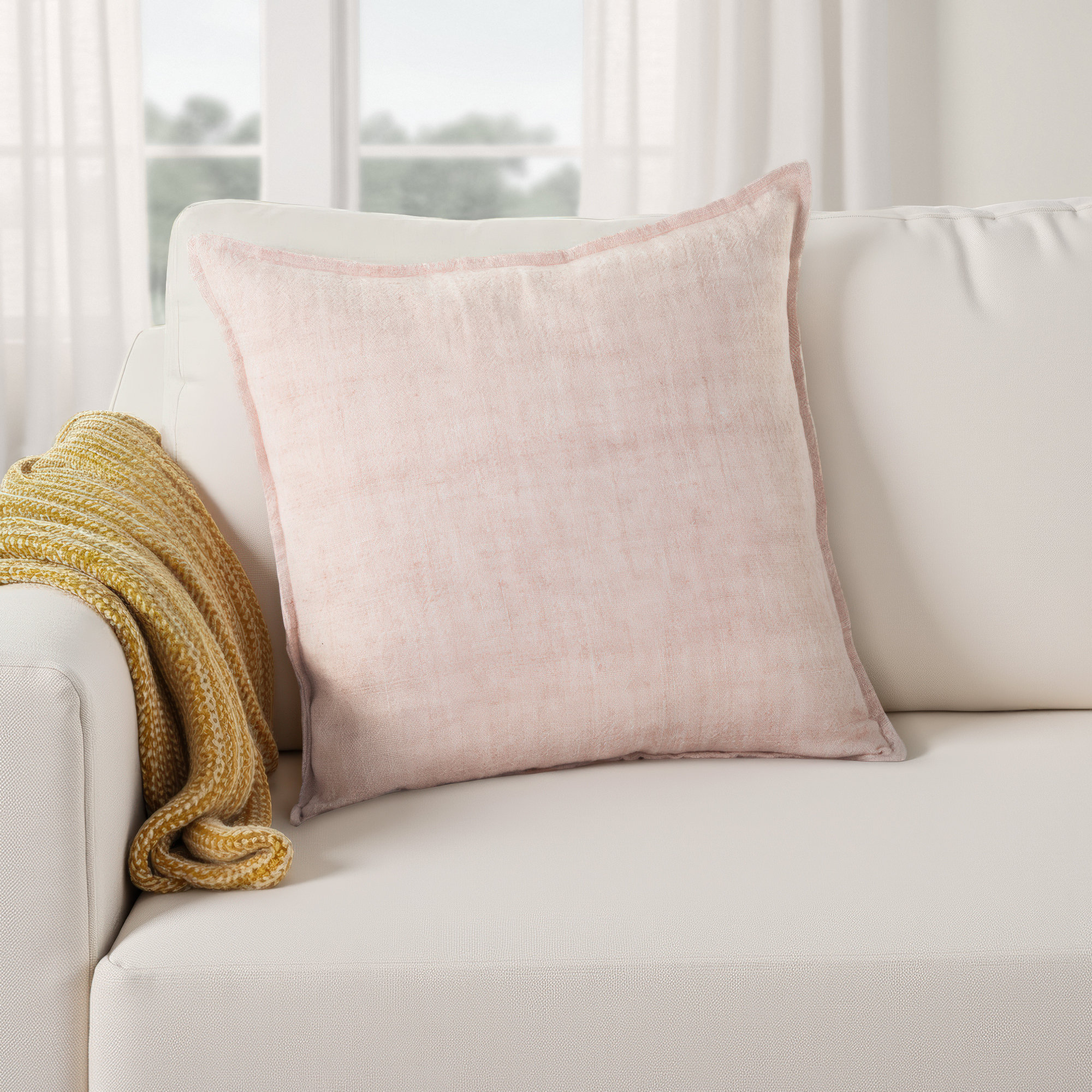 Avey Linen Pillow Cover, Light Pink
