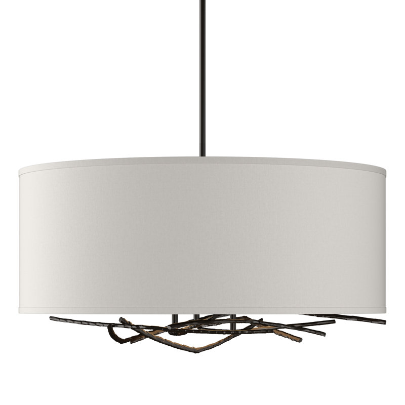 Brindille 3 - Light Drum Chandelier, Flax, Oil Rubbed Bronze, 21.4" - 66.4"
