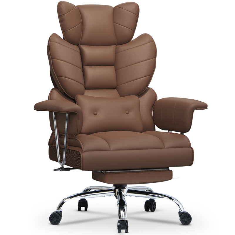 PU Leather Executive Chair with Footrest and Lumbar Support, Brown