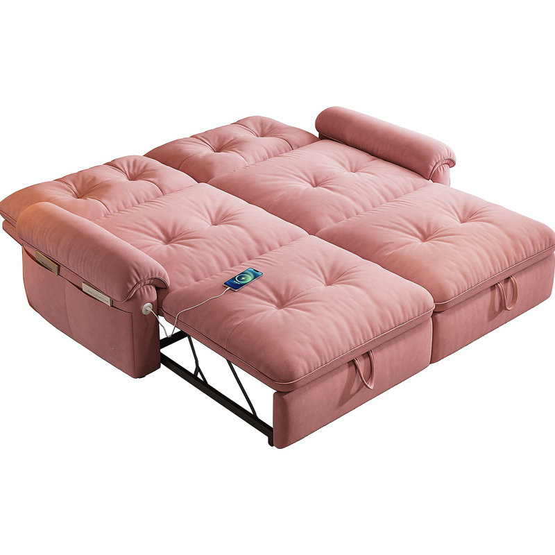 77‘’  Multifunctional 2-In-1 Sofa Bed, Pink, Pink