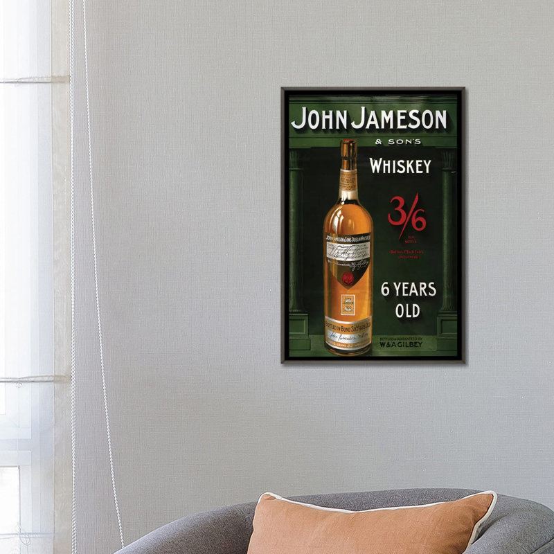 1906 - John Jameson Whisky publicité - publicité, H 26 po x l 18 po x 1,5 po, Toile tendue, Aucun mat