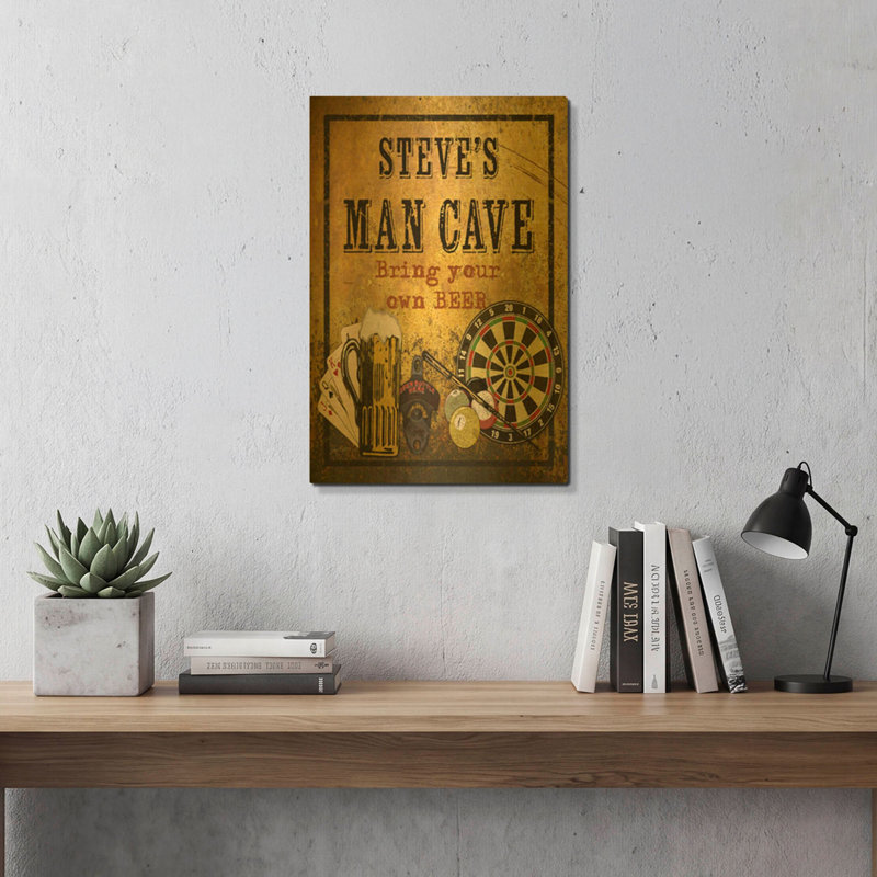 «Man Cave Personalized Beer» par Jean Plout, art mural en métal doré, 16 po x 24 po, 16"x24"