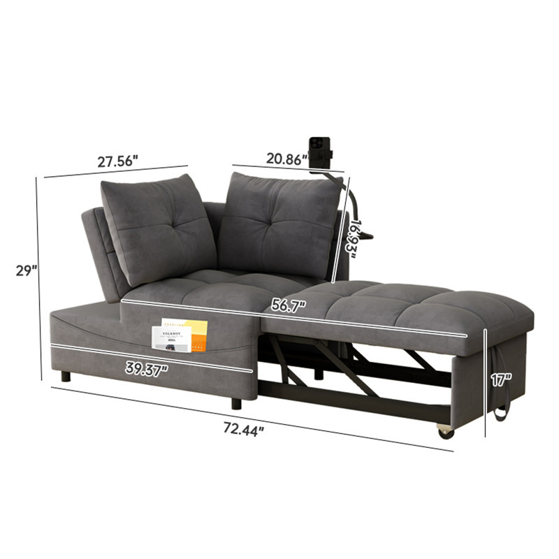 Fauteuil convertible 3 en 1, Velours gris velours