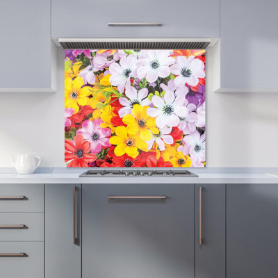 Spring Flowers Bevelled Glass Tile in Blue