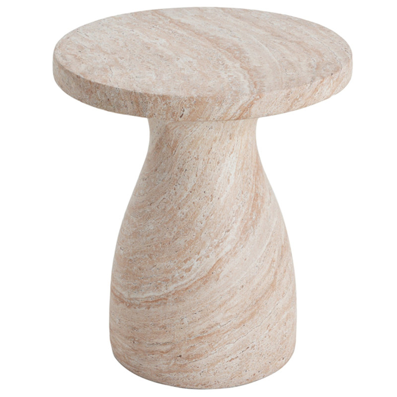 Outdoor/Indoor Travertine Lightweight Concrete Side Table, Beige