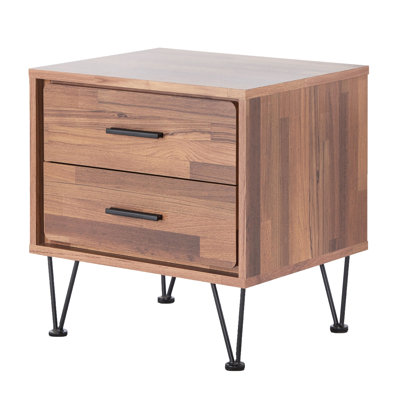 Table d'appoint en noyer avec 2 tiroirs pratiques et pieds en épingle à cheveux, pieds rectangulaires élégants de style contemporain