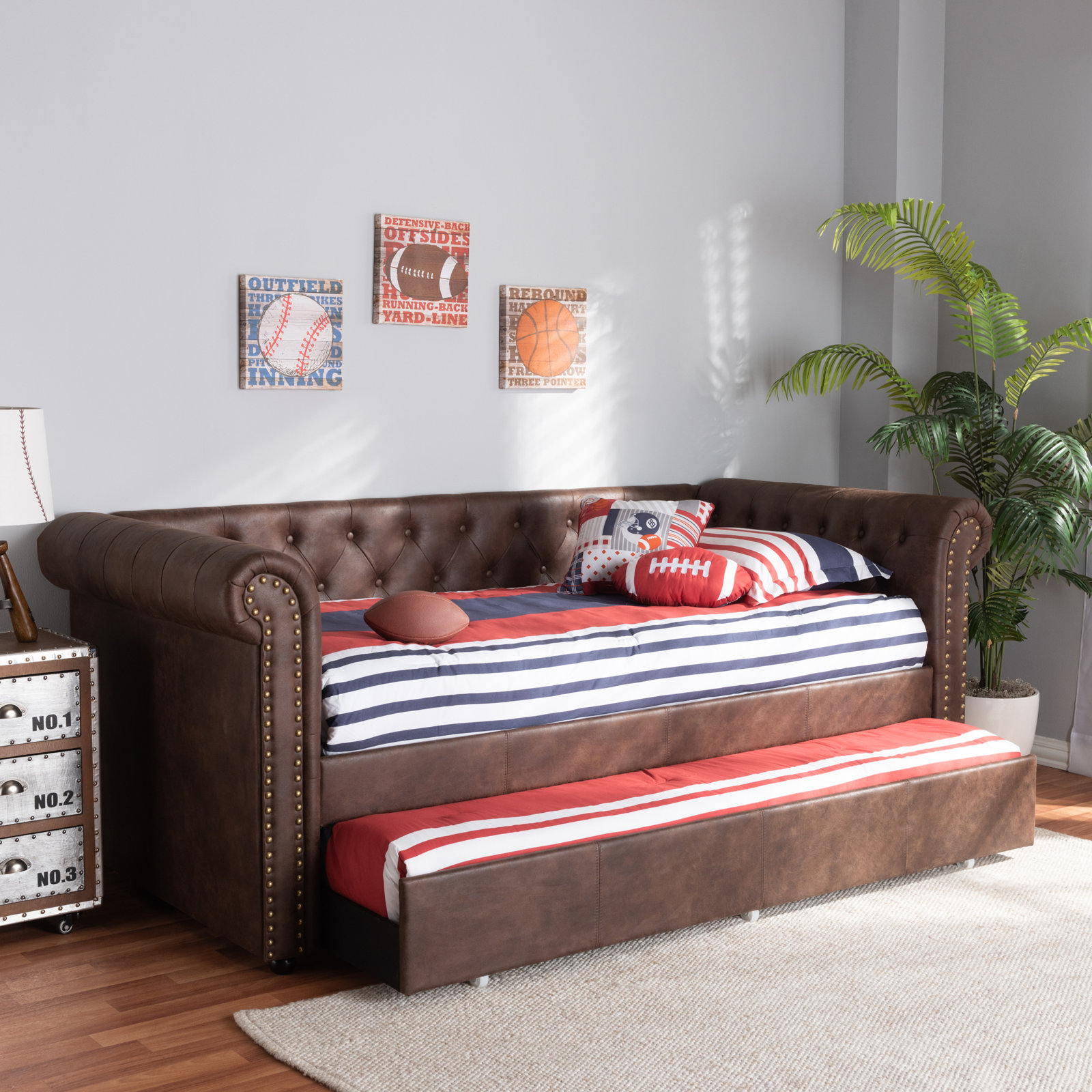 Mynard Upholstered Daybed with Trundle - Twin, Brown