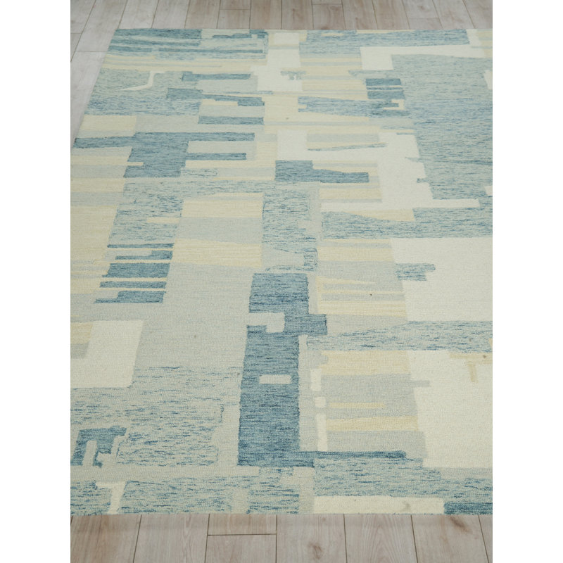 Sarezzo Hand Tufted New Zealand Wool Blue/Ivory Area Rug, 6'X9'