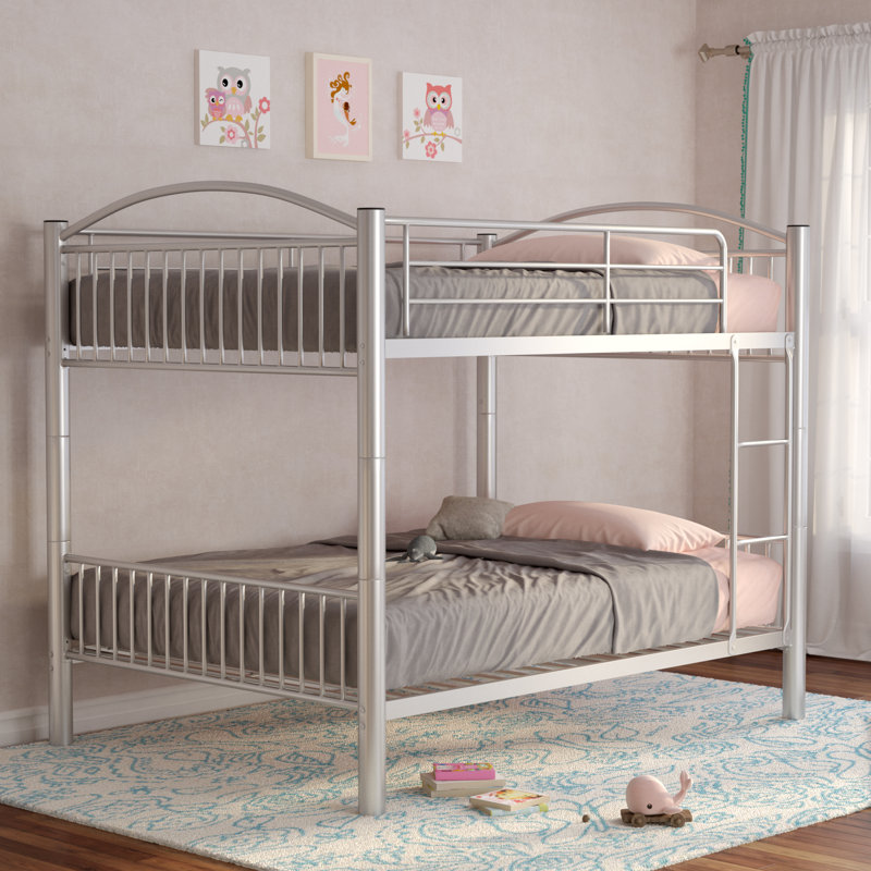 Pharr Bunk Bed with Built-in Front Ladder in Black, Silver, Full Over Full