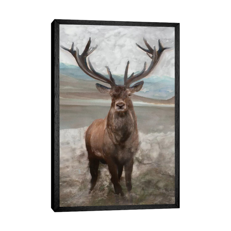Grand Elk I - Painting on Canvas, 66.04 cm H x 45.72 cm W, Black Framed