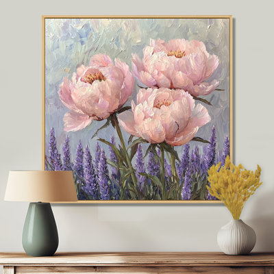 Pivoines dans le jardin de lavande I - pivoines, art mural