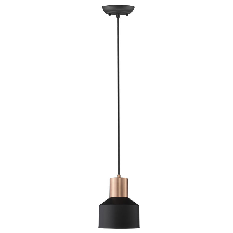 Luminaire suspendu Reydan sans accents de matériau secondaire ou d'accent, Noir mat / or rose, H 8 po x l 6,25 po x P 6,25 po