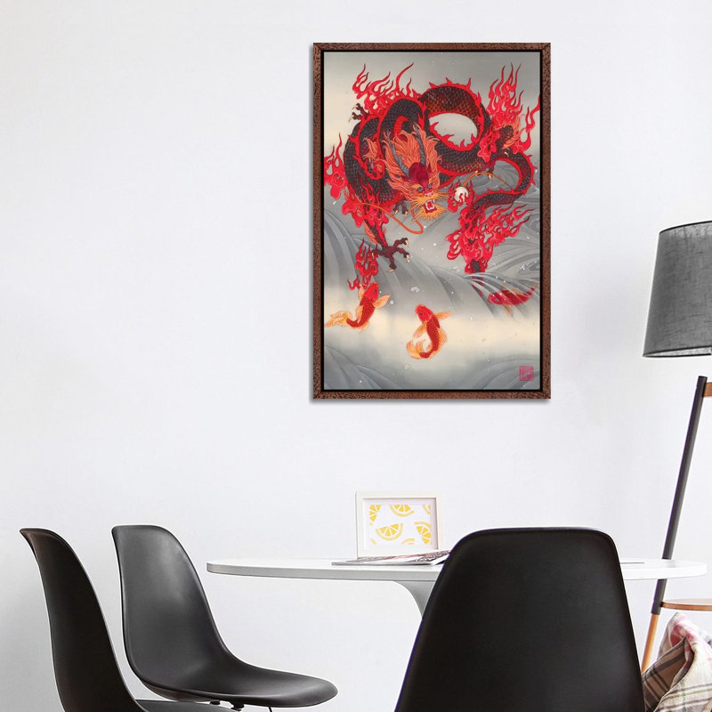 Dragon Gate - Painting on Canvas, 101.6 cm H x 66.04 cm W, Classic Brown Wood Framed