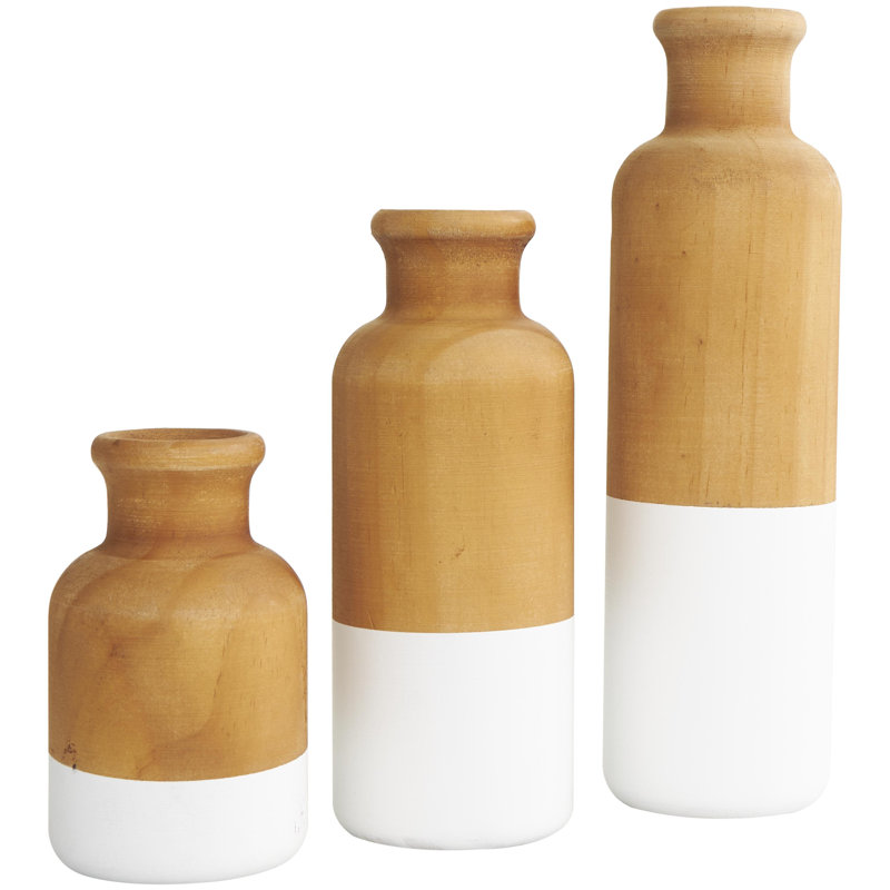 Holzwarth Wood Decorative Vase with Bases Set, Brown/White