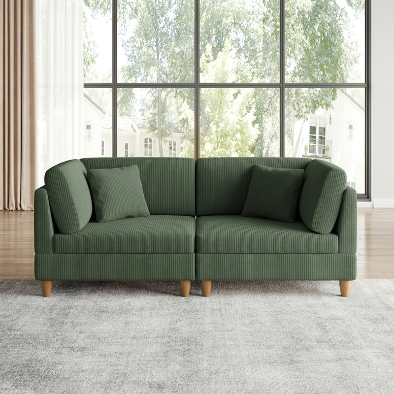 Seemab 80.4" W Upholstered Corduroy Standard Loveseat with Solid Wood Legs, Green