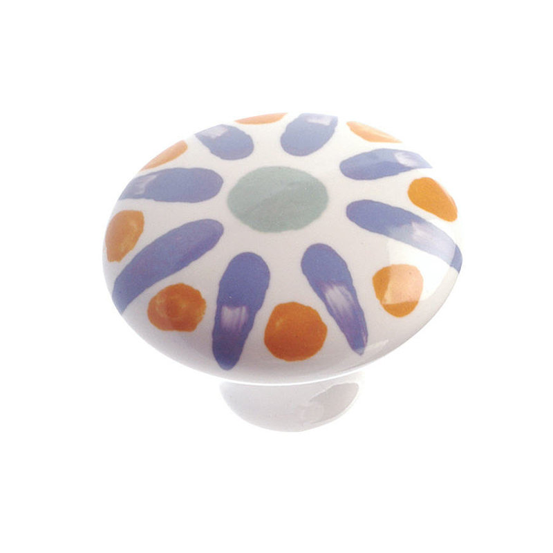 Expression 1 7/16" Diameter Mushroom Knob, Blue Flower