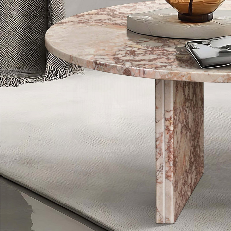 Table basse ronde - marbre naturel rose diamant, 27,6 po