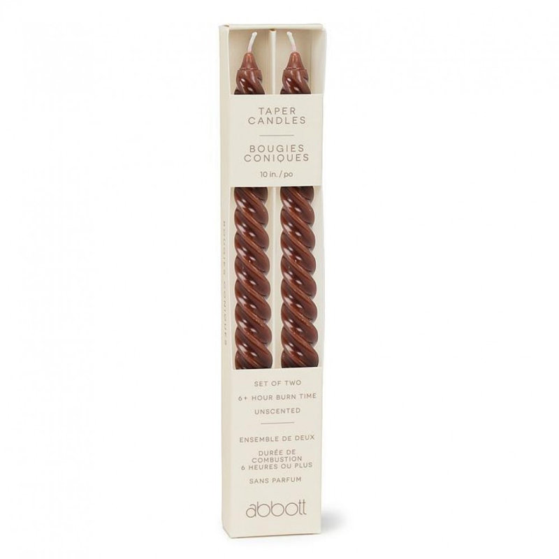 Set Of 2 Tight Spiral Taper Candles, Brown