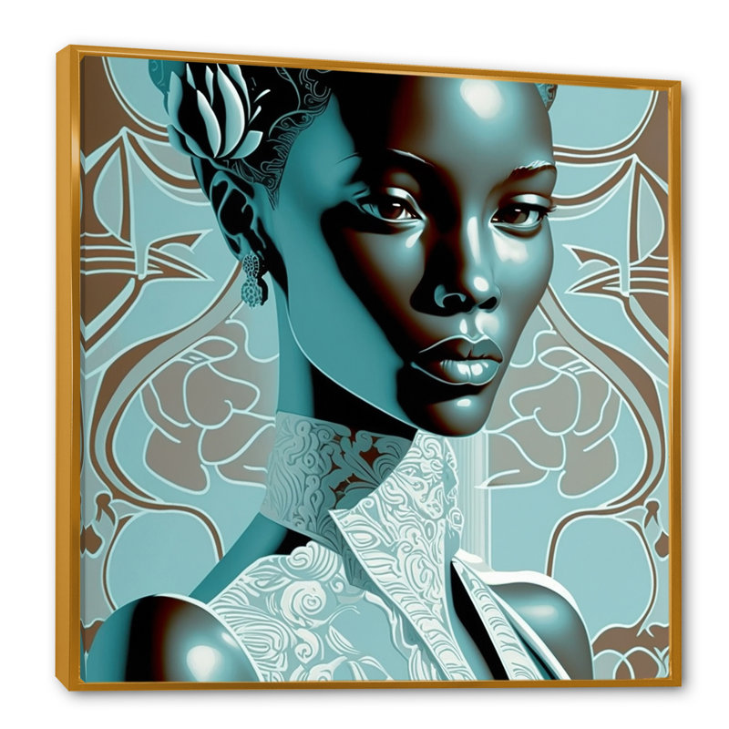 Magnifique rétro modèle afro-américain - impression sur toile, H 16 po x l 16 po x P 1 po, Cadre flottant doré